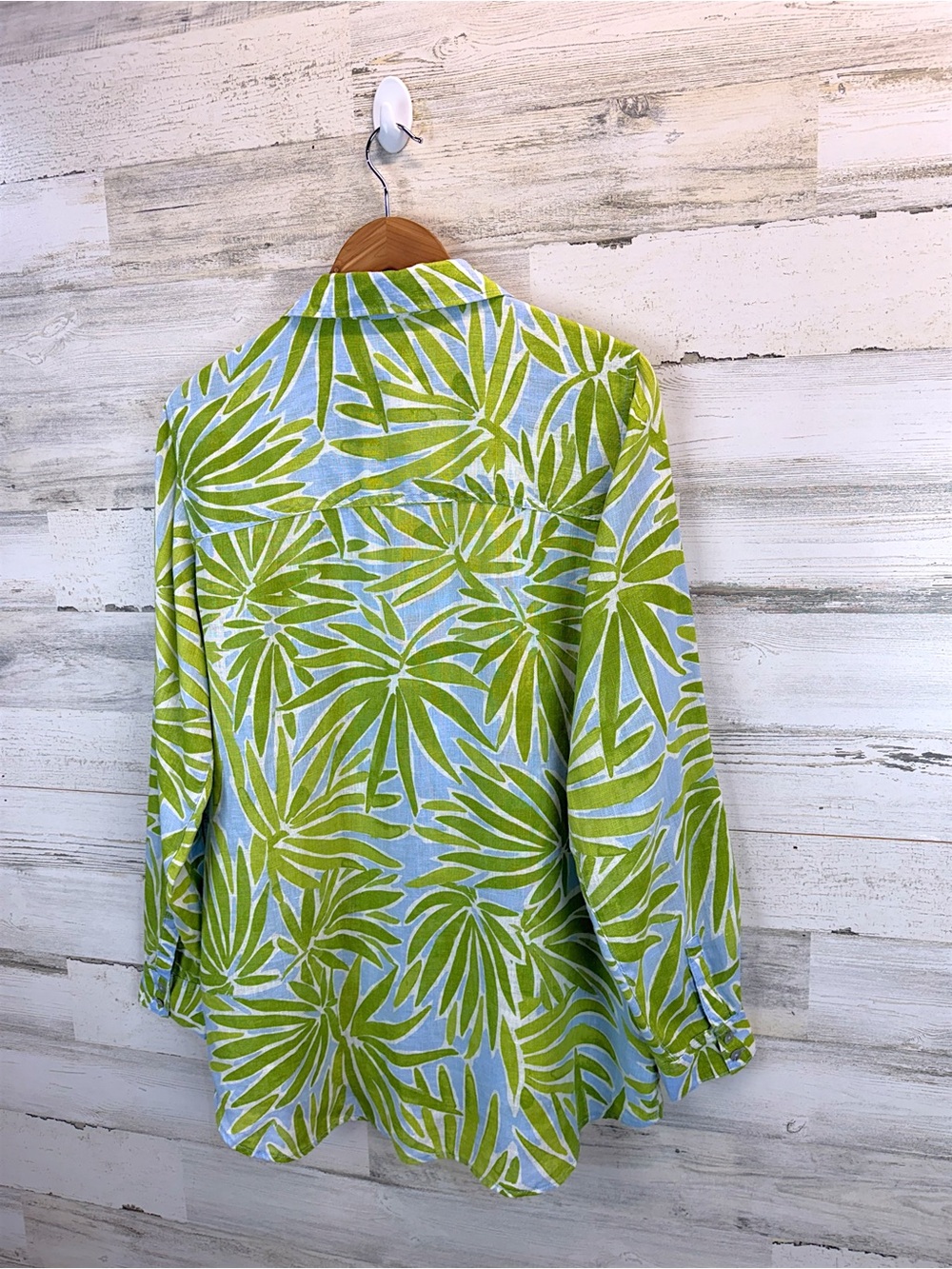 Sigrid Olsen 100% Linen Tropical Palm Print Button Front Shirt Large - Picture 5 of 12